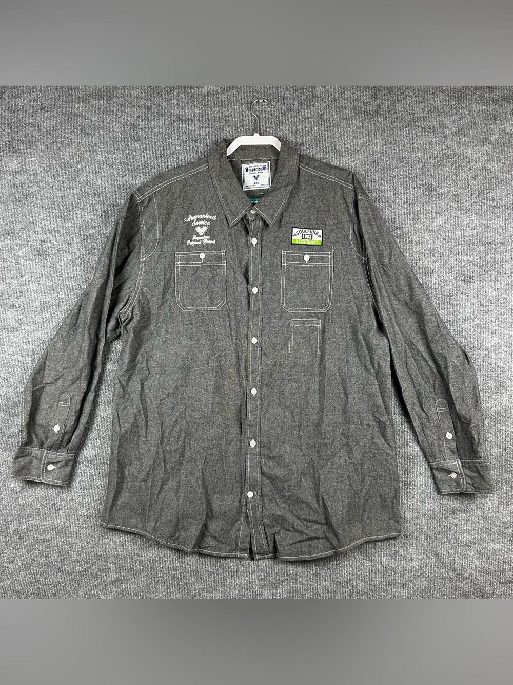 Imperious Soul Funk 4XL Gray Button Up Y2K Workwear Shirt